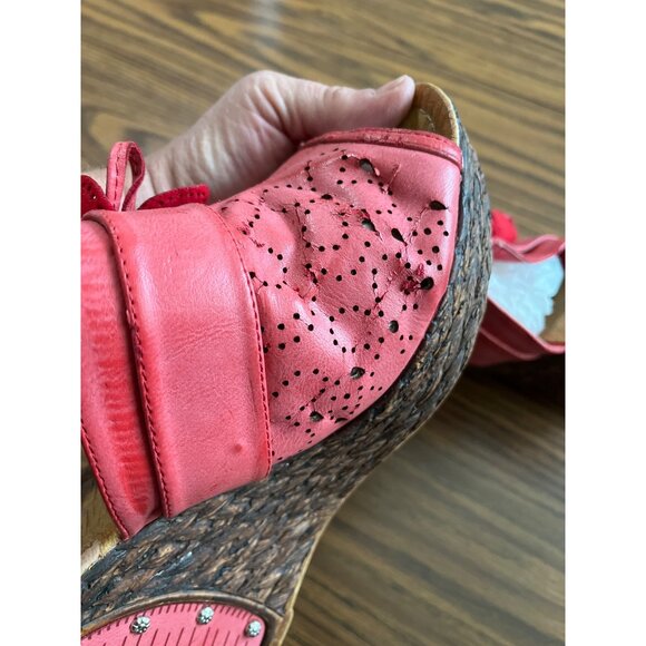 Via Veneto 15280-08 coral colored slip on peep toe wedge sandals size 10 - Picture 6 of 8